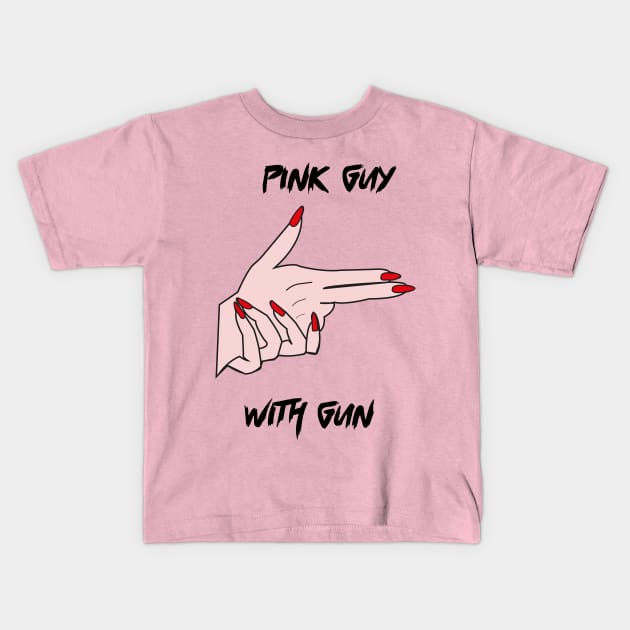 pink shirt guy with a gun Kids T-Shirt by IRIS